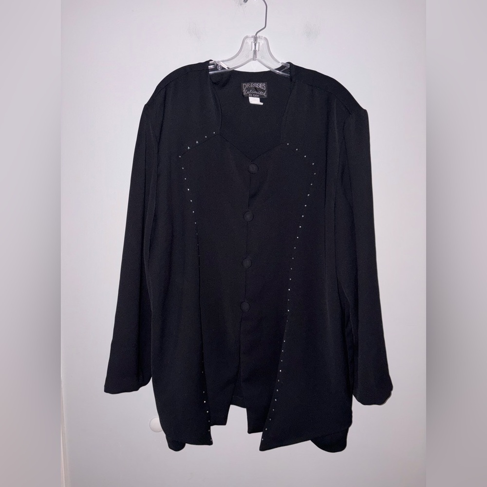 Dresses Unlimited by Sam Black Evening Jacket Top Buttons Embellished Vintage 24